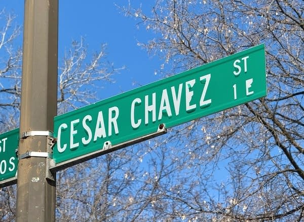 A street sign reads "César Chavez St."
