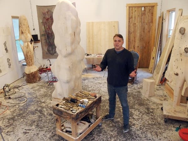 Aaron Spangler in his studio in Park Rapids.