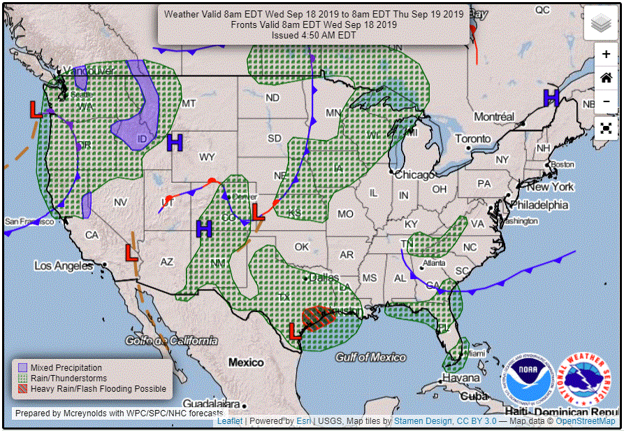 Forecast weather map for Wednesday