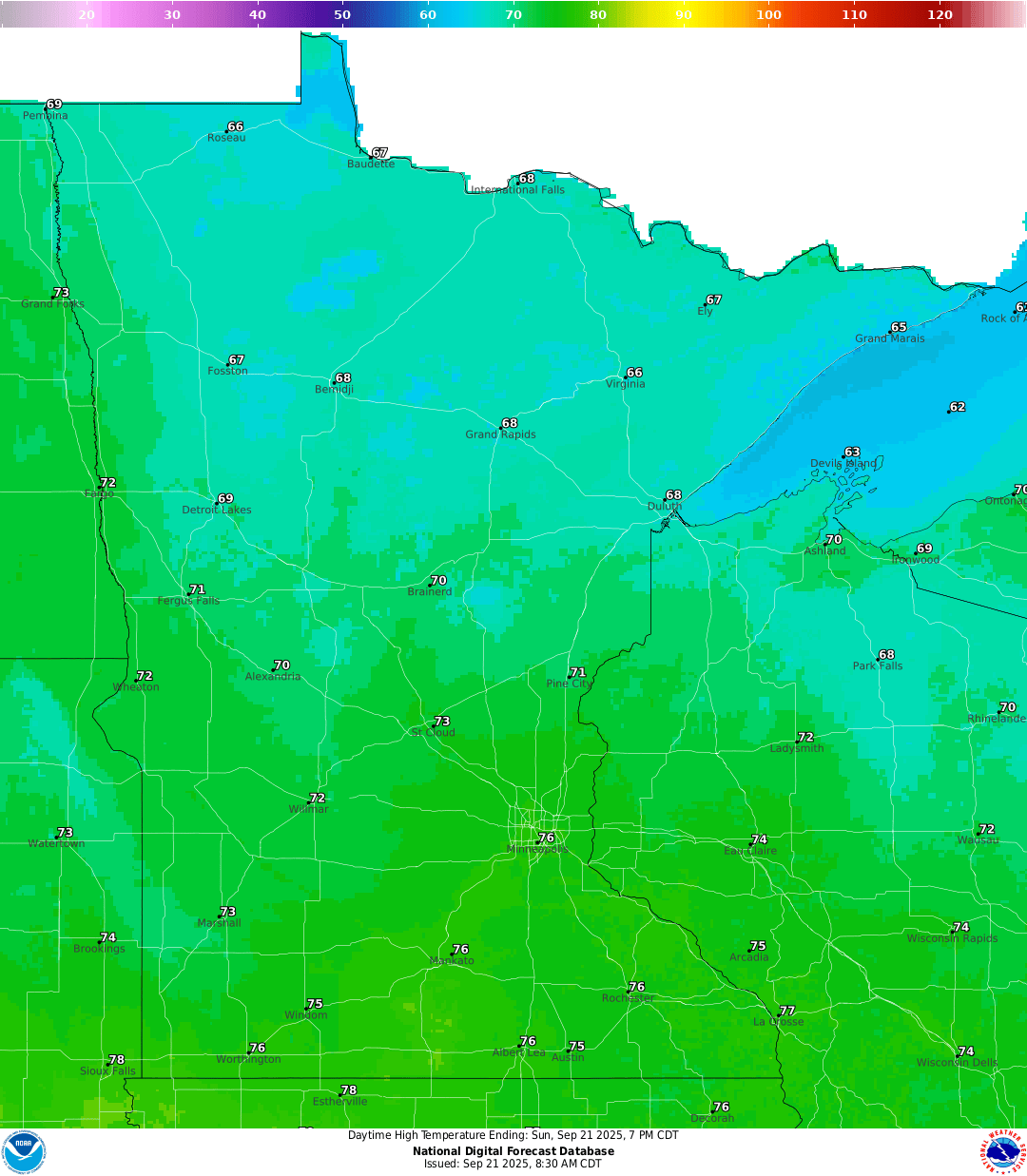 Highs for Sunday