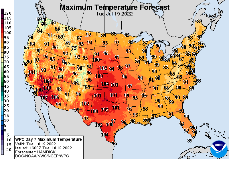 Forecast high temperatures Tuesday