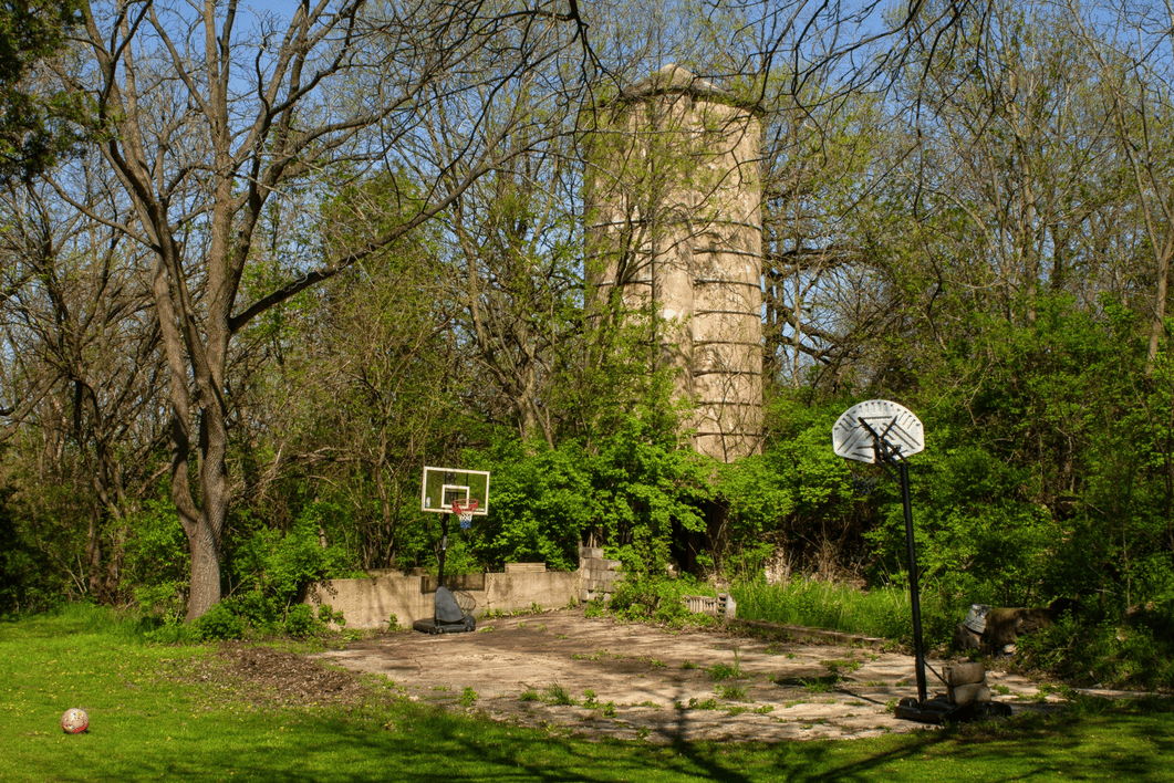 A silo on a farm