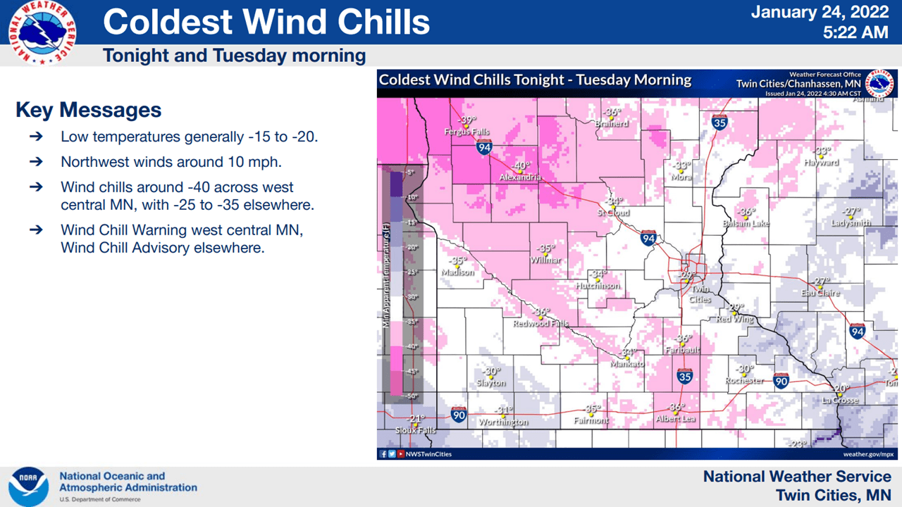 wind chills Monday night