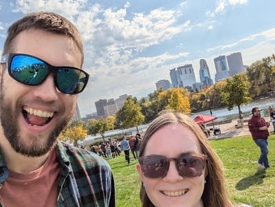 Two people pose for a selfie