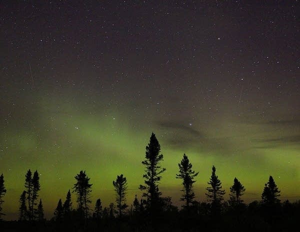 Northern lights in the sky north of Duluth.