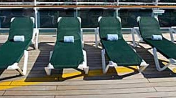 Empty deck chairs on a cruise ship