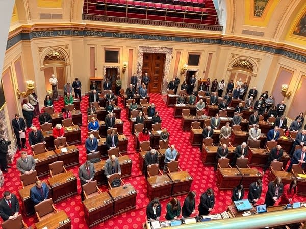 A full Senate Chamber stands to recognize Sen. Hoffman's return.