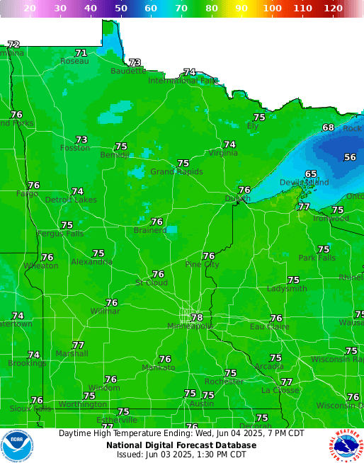 Forecast high temperatures Wednesday