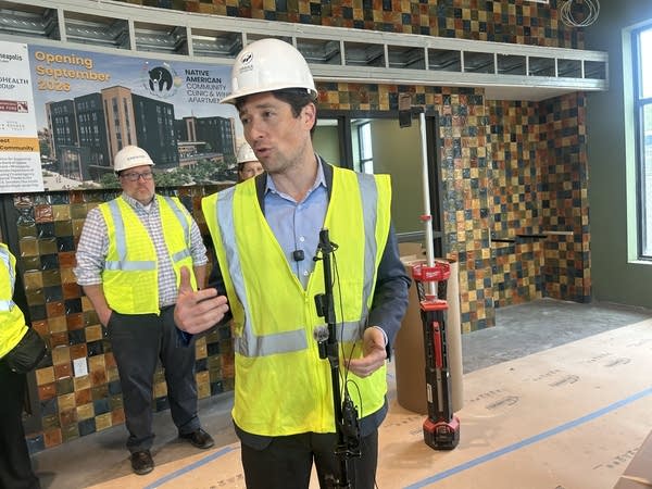 Mayor Frey speaking at a construction stie