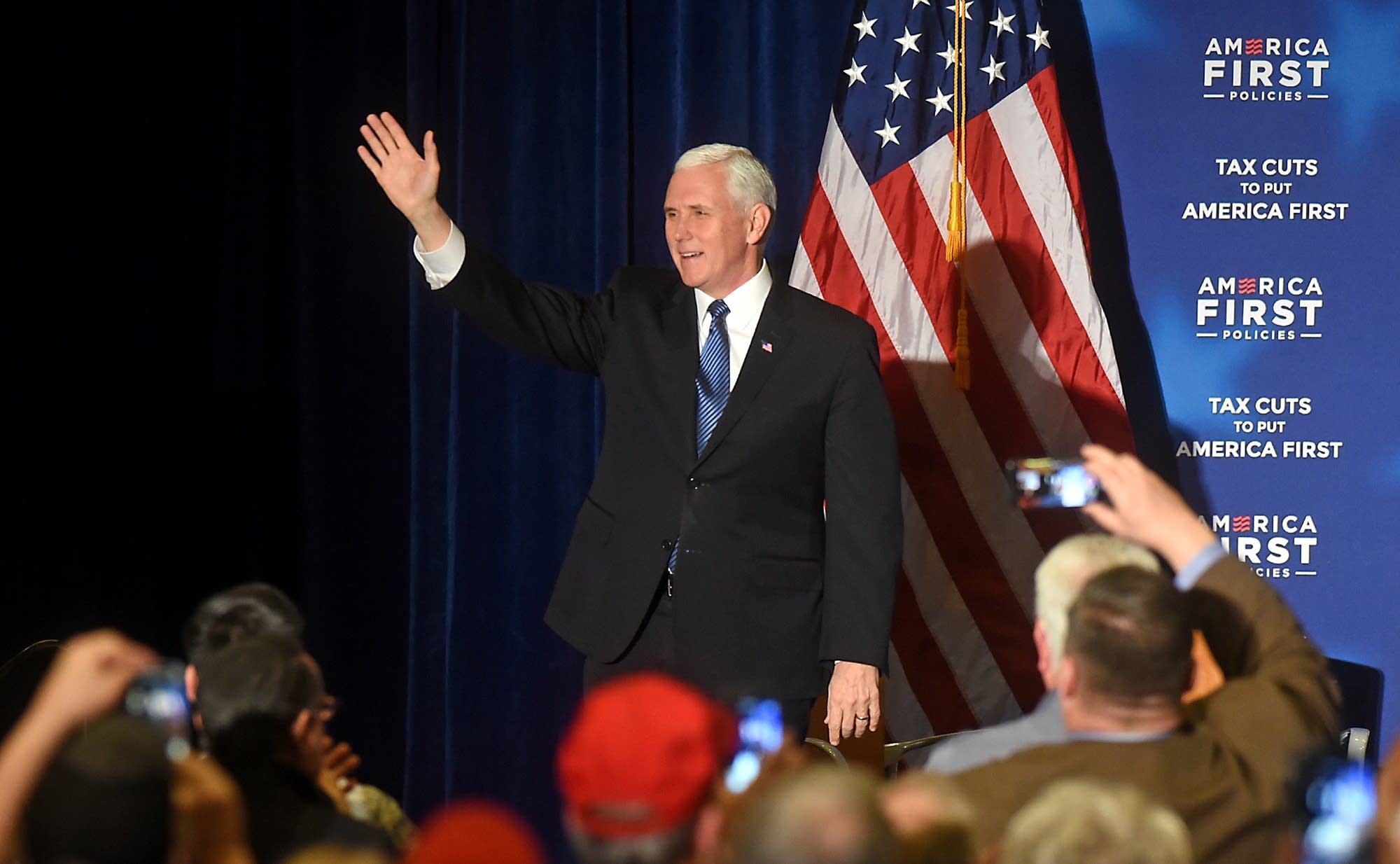 Vice President Mike Pence greets his supporters prior to his remarks.