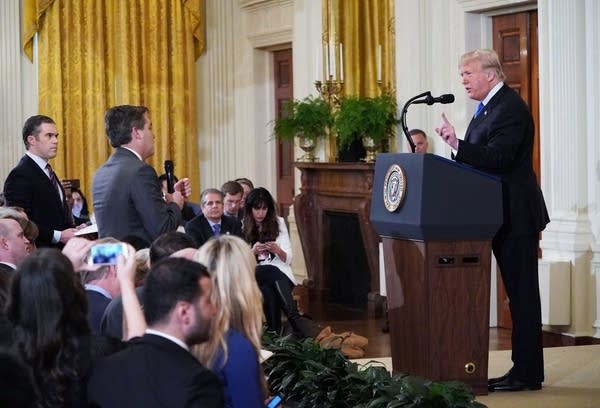 President Trump gets into a heated exchange with Jim Acosta.