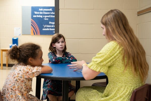 a role playing exercise at Friends School of Minnesota in St. Paul