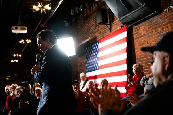 DOVER, NEW HAMPSHIRE - JANUARY 19: Republican presidential candidate, Florida Gov. Ron DeSantis speaks to supporters during a campaign rally at the Cara Irish Pub & Restaurant on January 19, 2024 in Dover, New Hampshire. DeSantis continues campaigning in New Hampshire ahead of that state's primary on January 23.
