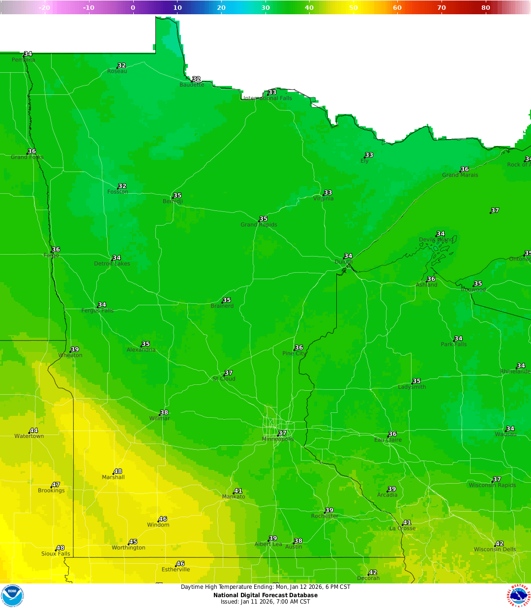 Highs for Monday