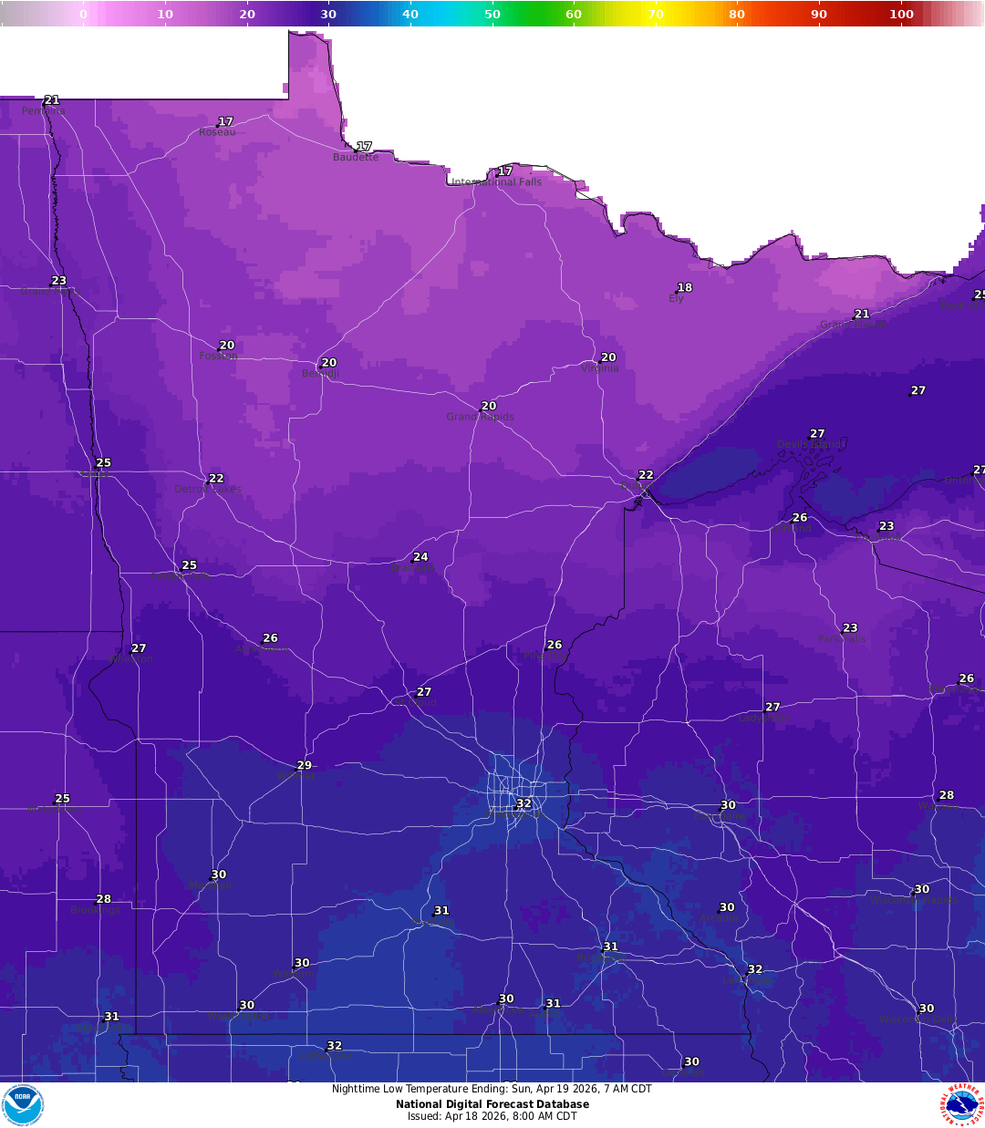 Lows for Saturday night