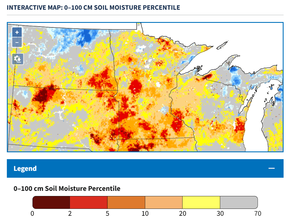 Soil moisture percentage for 0-100 cm