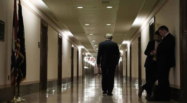 Sen. John Hoeven (R-ND) walks away after attending a health care bill meeting with fellow Republican senators at the Dirksen Senate Office Building on July 19, 2017 in Washington, D.C.