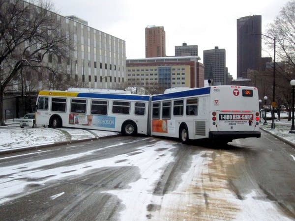 Jackknifed bus