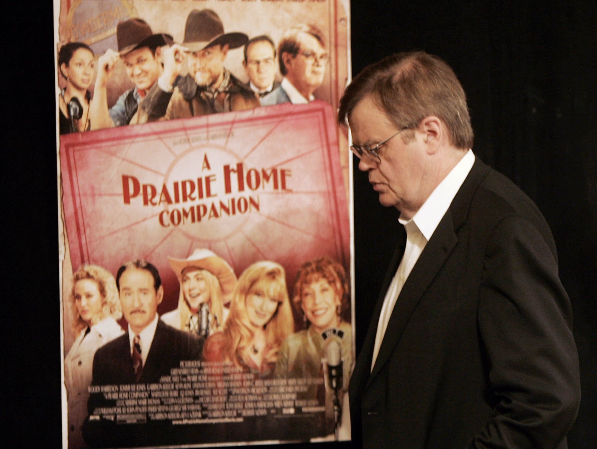 Garrison Keillor leaves a news conference in 2006 in St. Paul.
