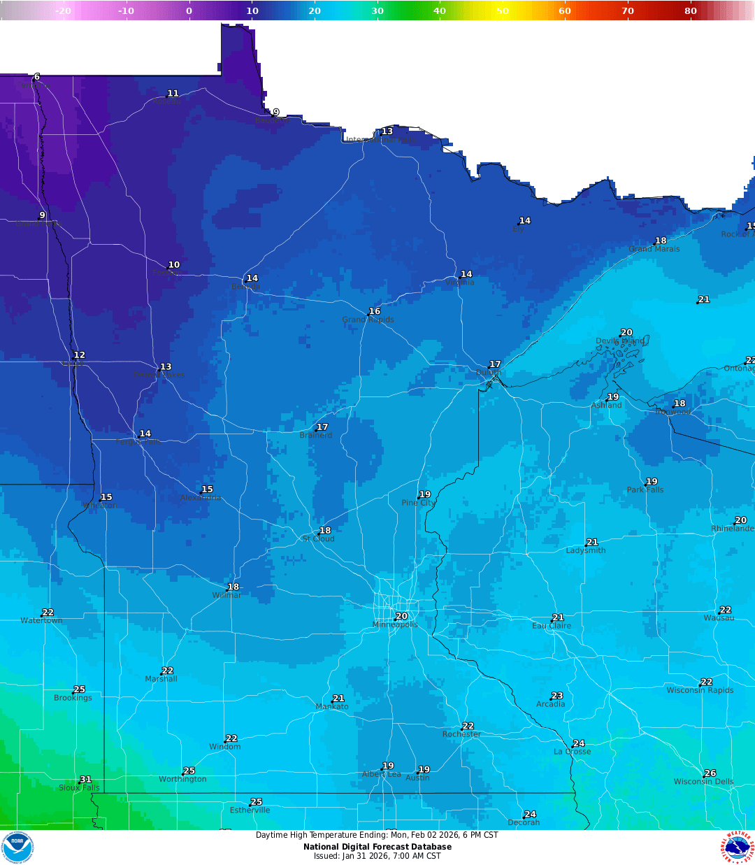 Highs for Monday
