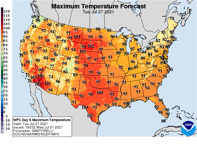 Forecast high temperatures Tuesday