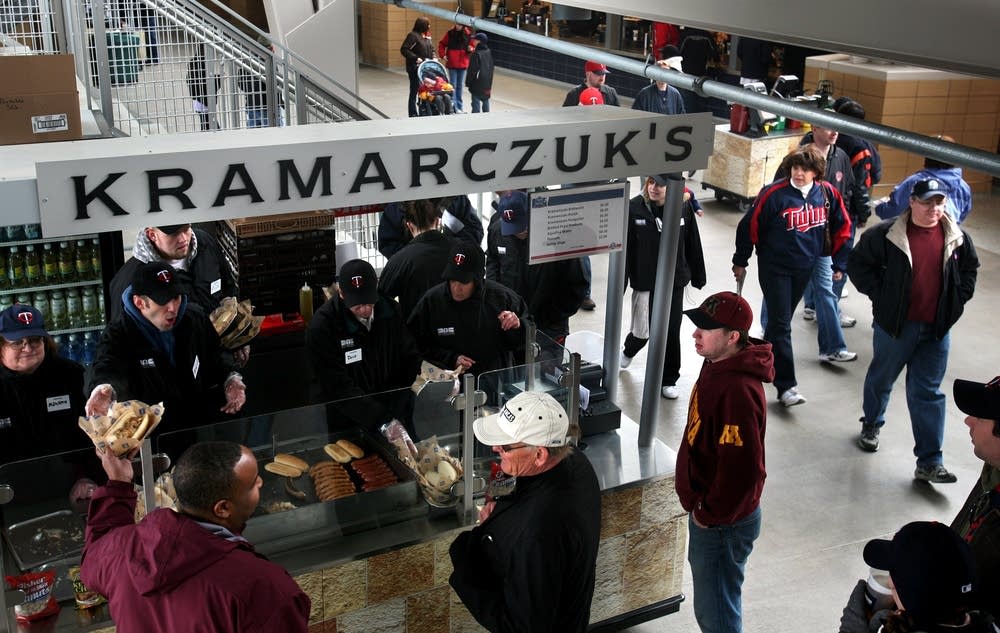 Serving sausage at Target Field