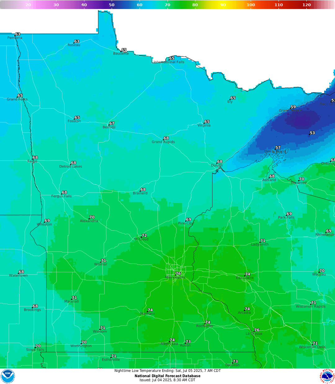 Lows for Friday night