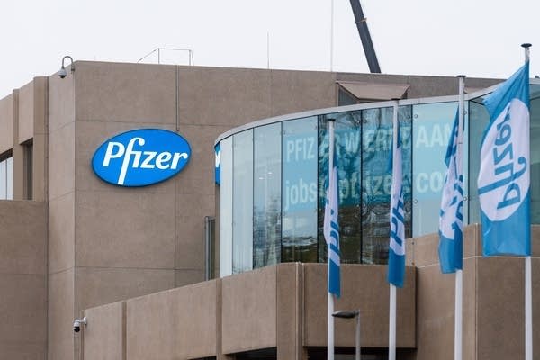 A view of a Pfizer building in Puurs, Belgium.