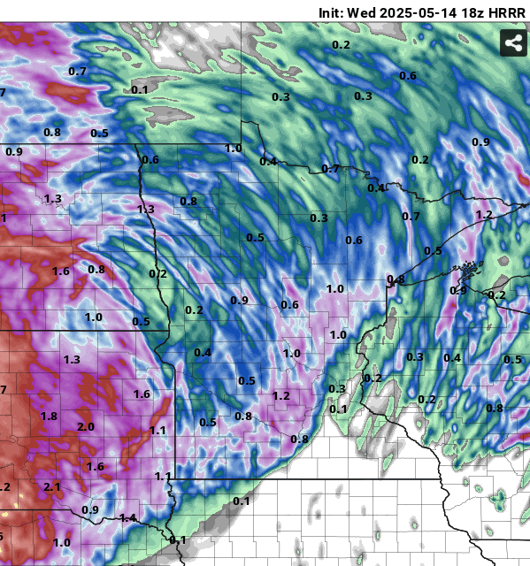 NOAA HRRR model precipitation output