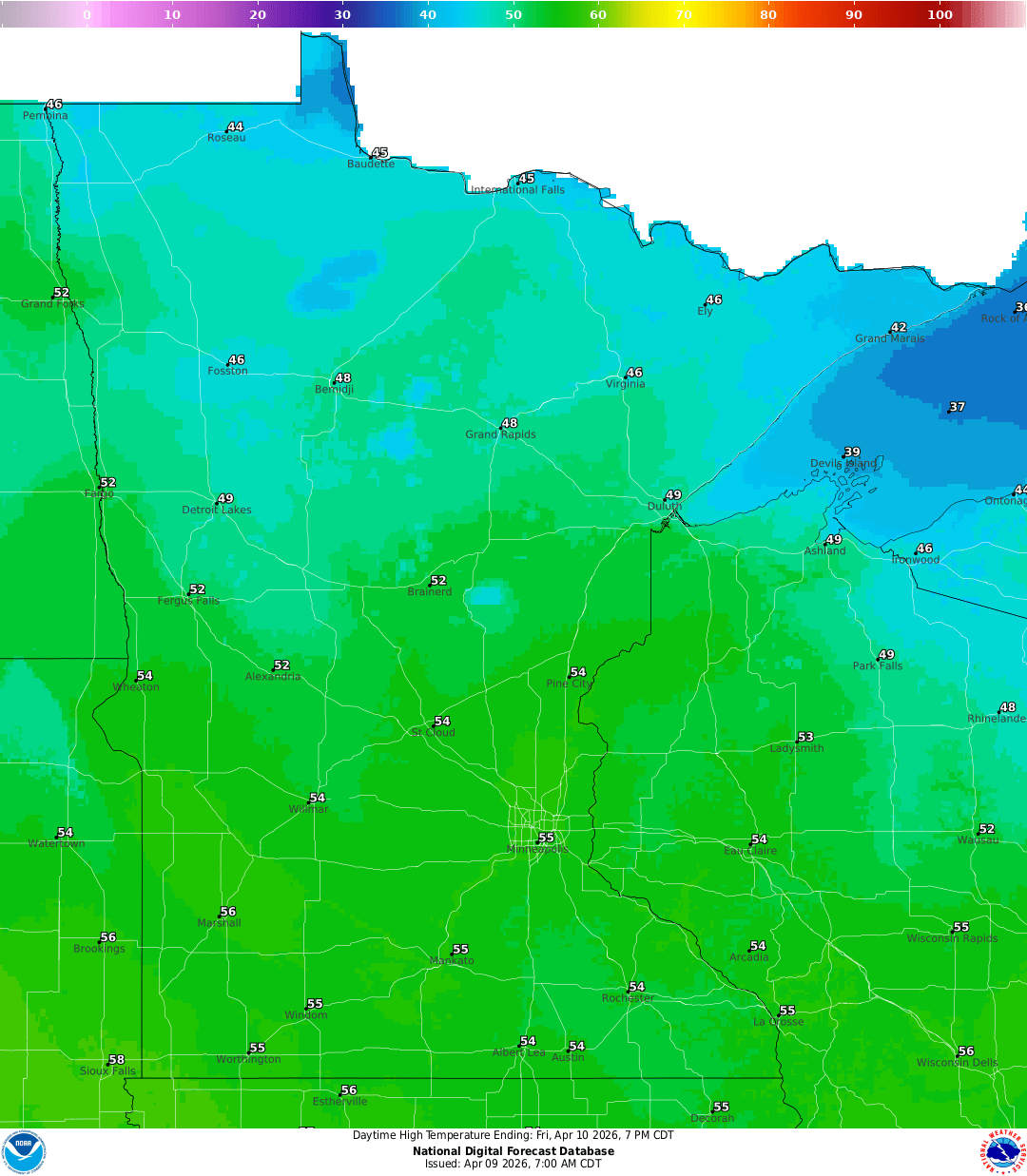 Highs for Friday