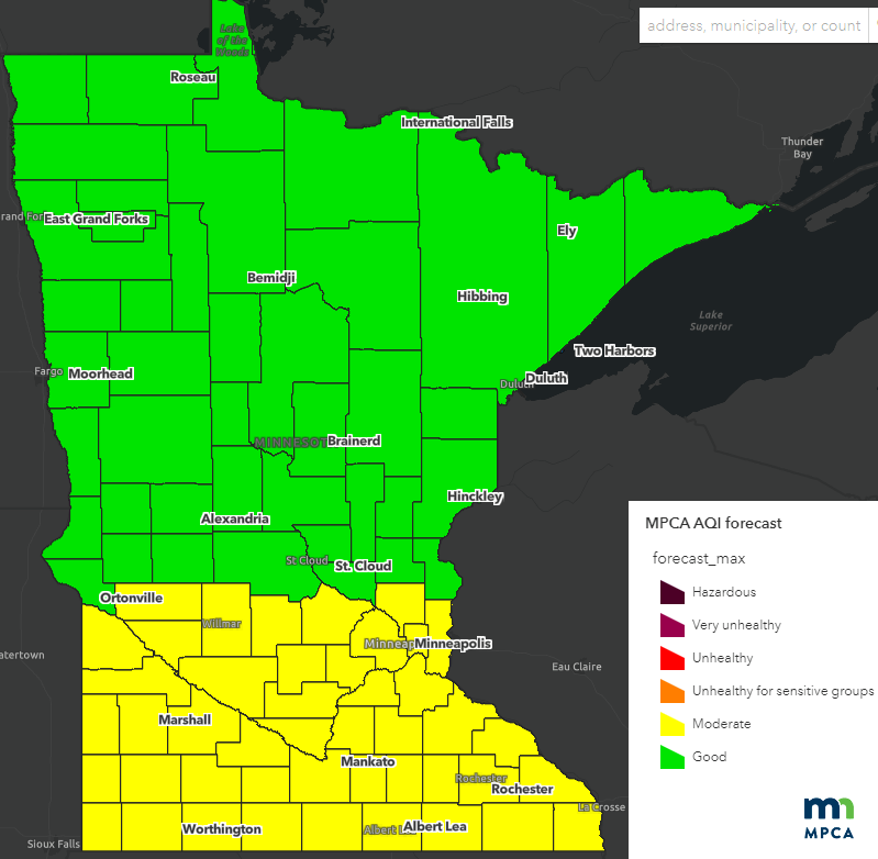 Air quality forecast for Minnesota