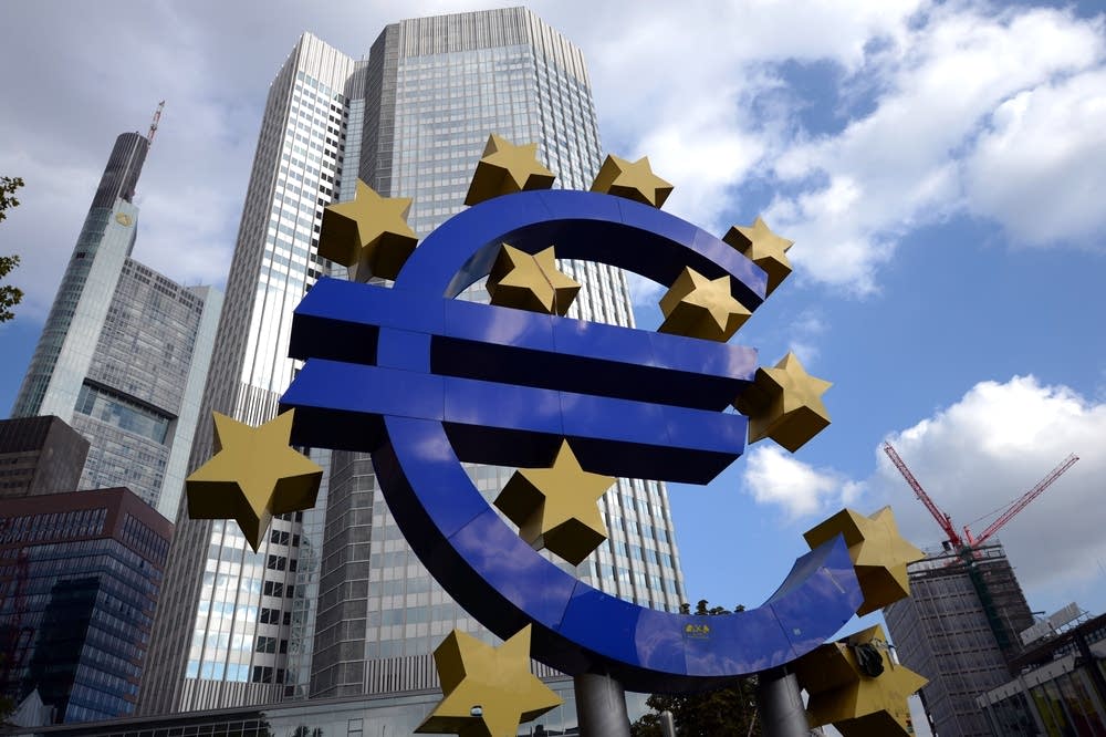 The giant logo of the Euro currency