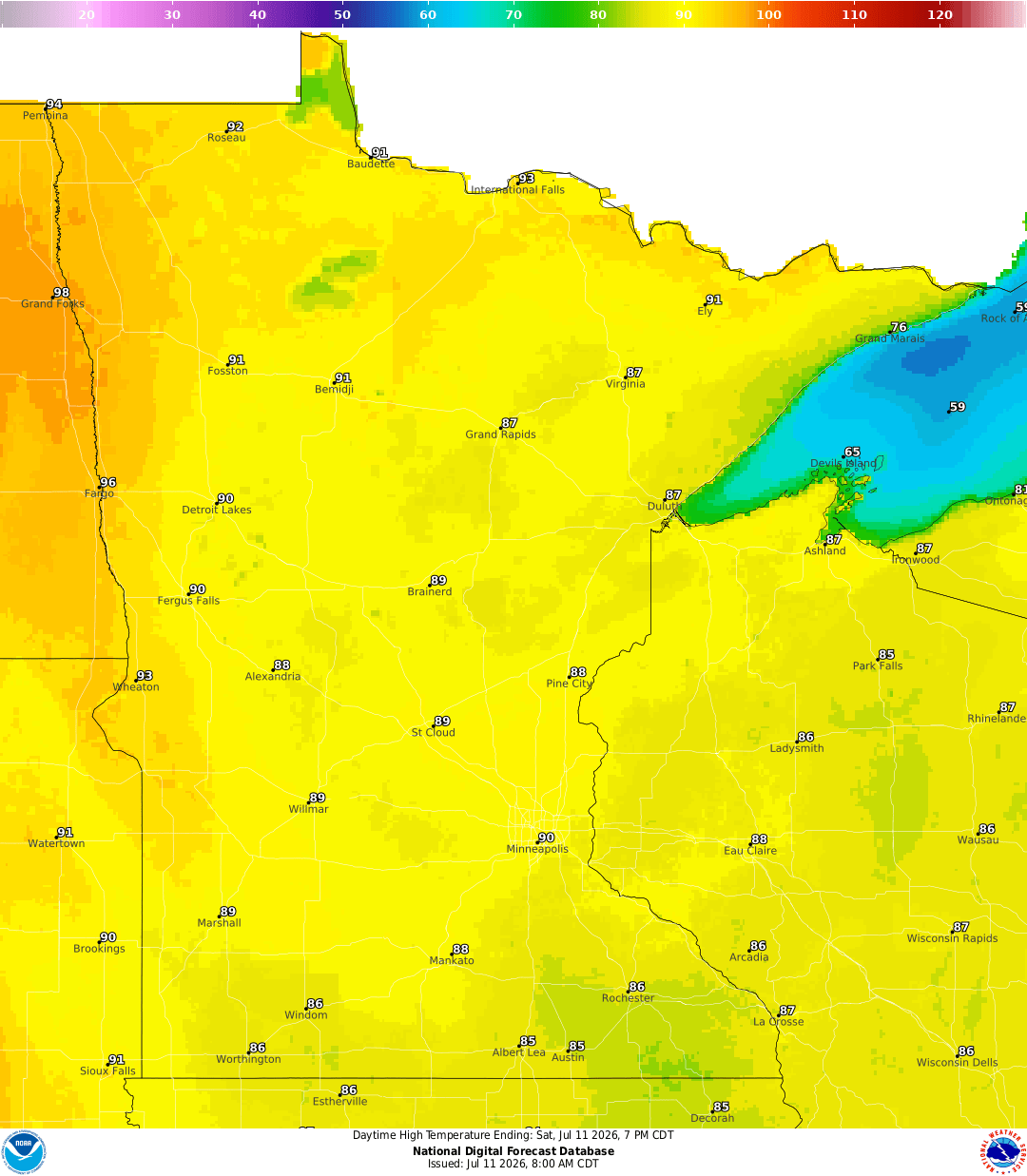 Highs for Saturday