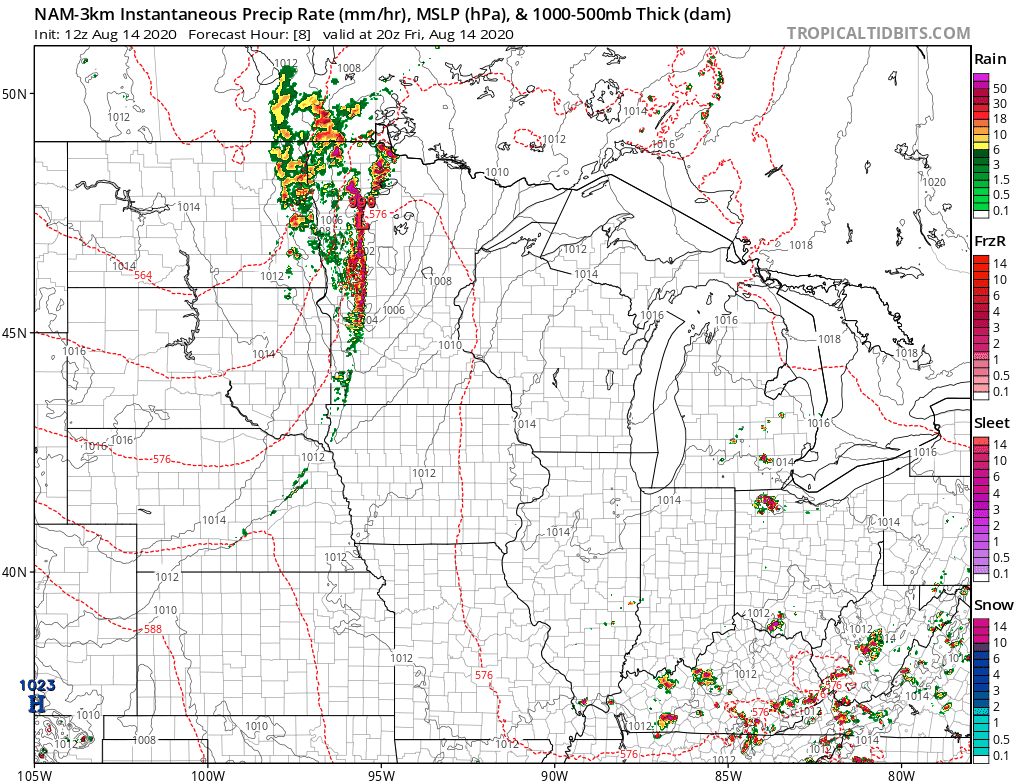 NOAA NAM 3 km model between 3 pm and 9 pm Friday