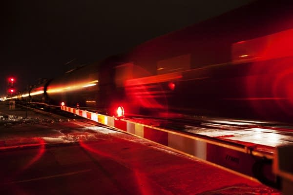 A train with empty oil tankers in Moorhead