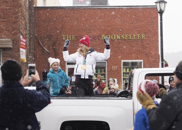 April snow flies as Olympic medalist Jessie Diggins gets a hero's welcome.