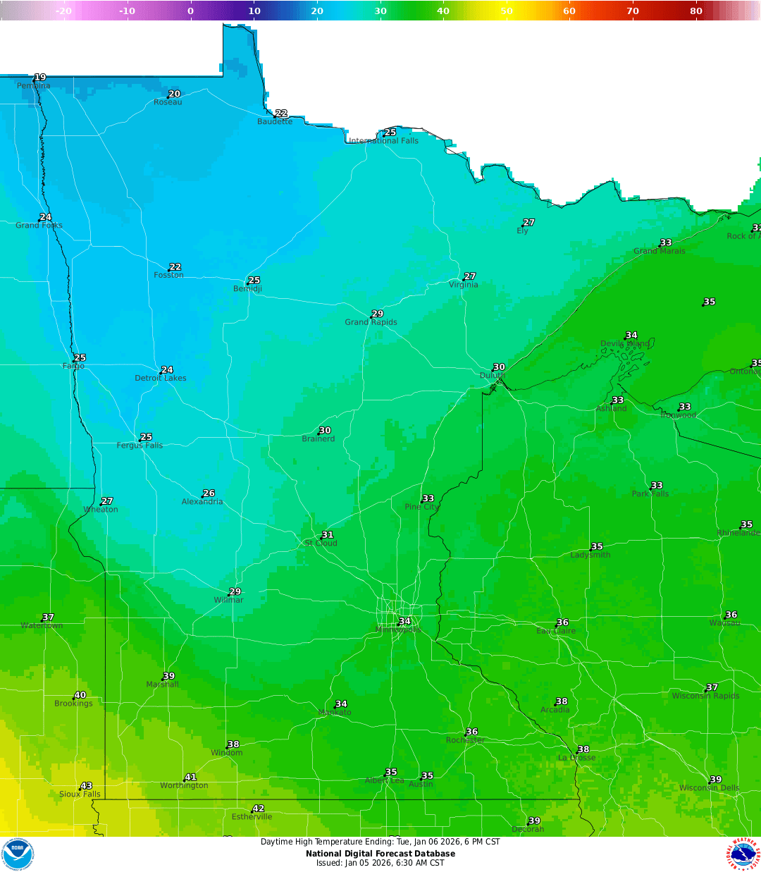 Highs for Tuesday
