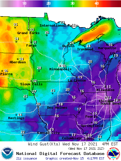 Wind gusts Wednesday 