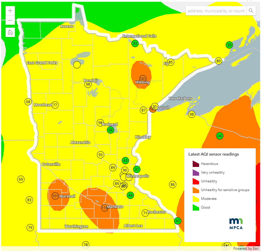 Air quality conditions at 5 p.m. Sunday