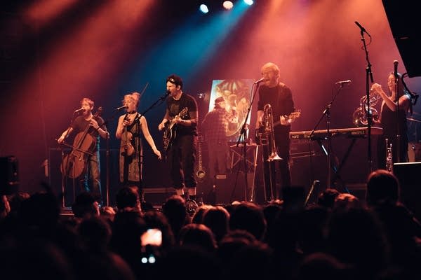 Cloud Cult perform at The Current's 14th Birthday Party at First Avenue in Minneapolis on Saturday, Jan. 19, 2019; L to R: Daniel Zamzow, Shannon Frid-Rubin, Craig Minowa, Scott West, Matthew Freed, Sarah Perbix.