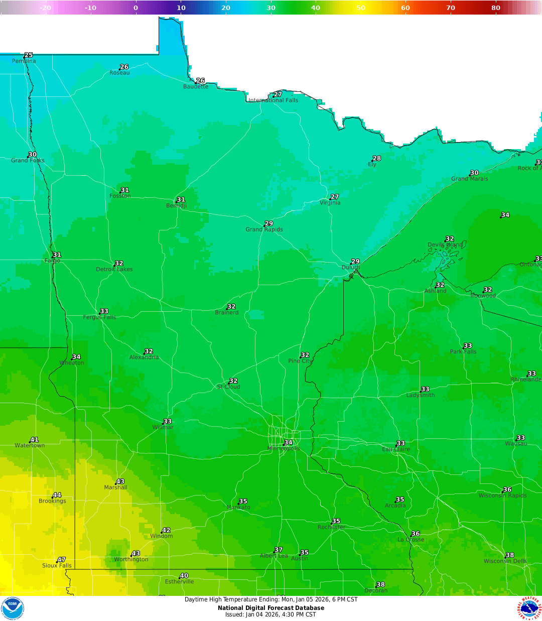 Highs for Monday