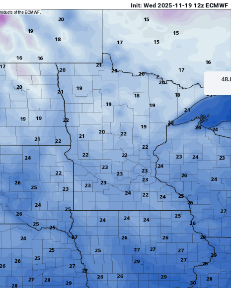 European ECMWF model temperature