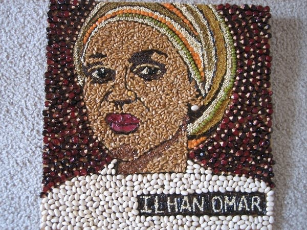 A seed art portrait of Rep. Ilhan Omar.