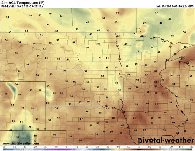 Temperatures Saturday and Sunday