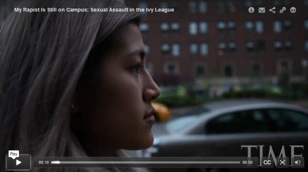 Woman carries mattress to protest her campus rape