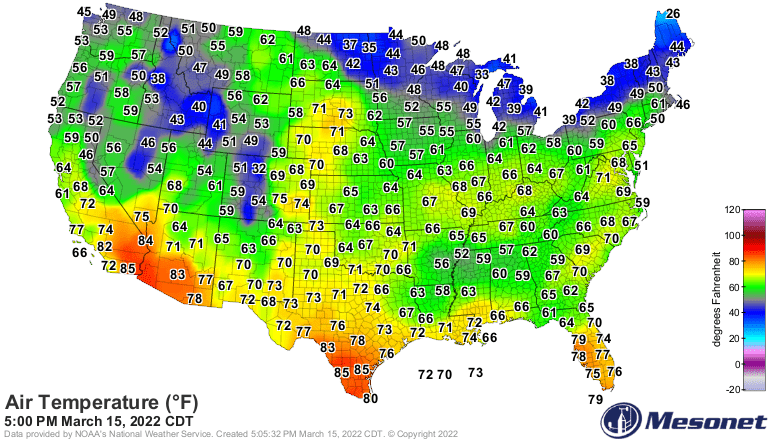 Temperatures Tuesday afternoon