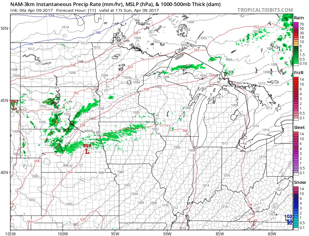 Some Sunday T-storms; Monday snowflakes