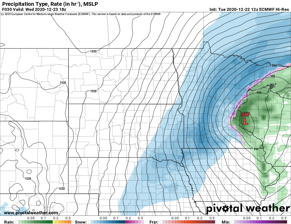 European model (ECMWF) surface forecast for noon Wednesday