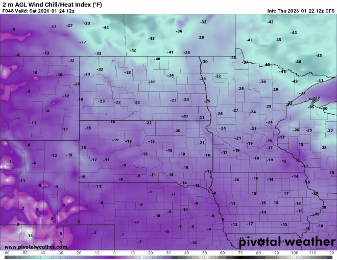 WInd chill values Saturday 6 a.m. to midnight