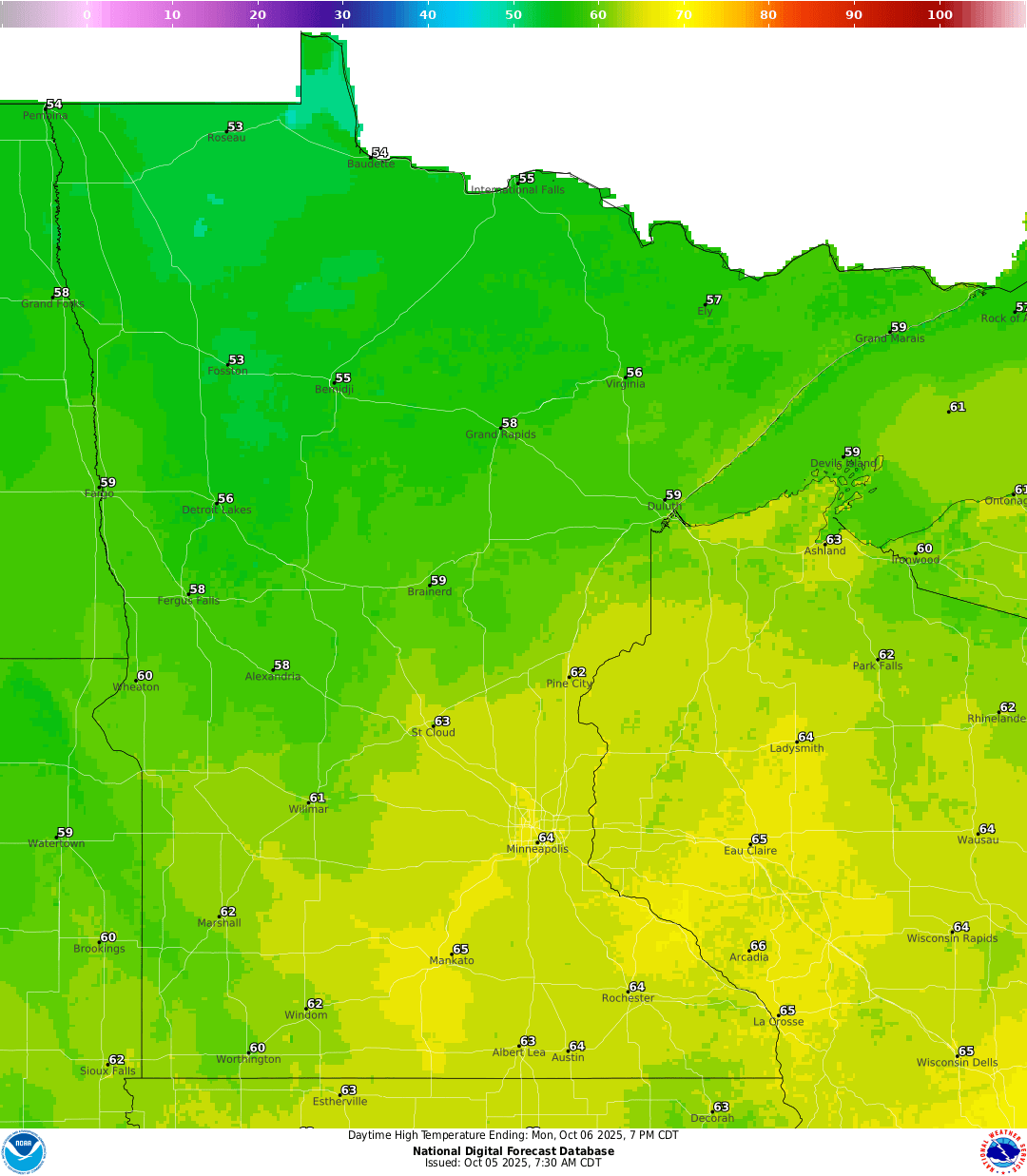 Highs for Monday